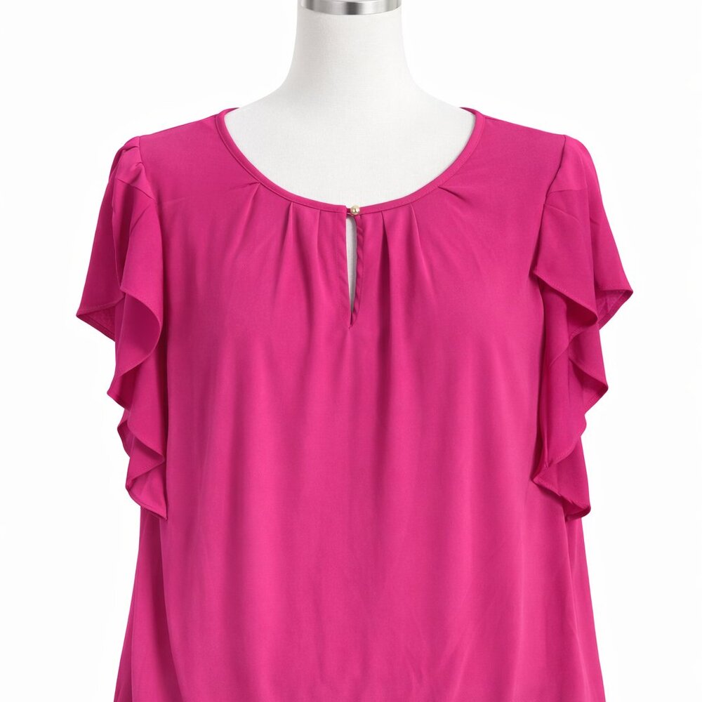 💖 Roz & Ali Magenta Ruffle Sleeve Blouse – Size L – Like New 💖